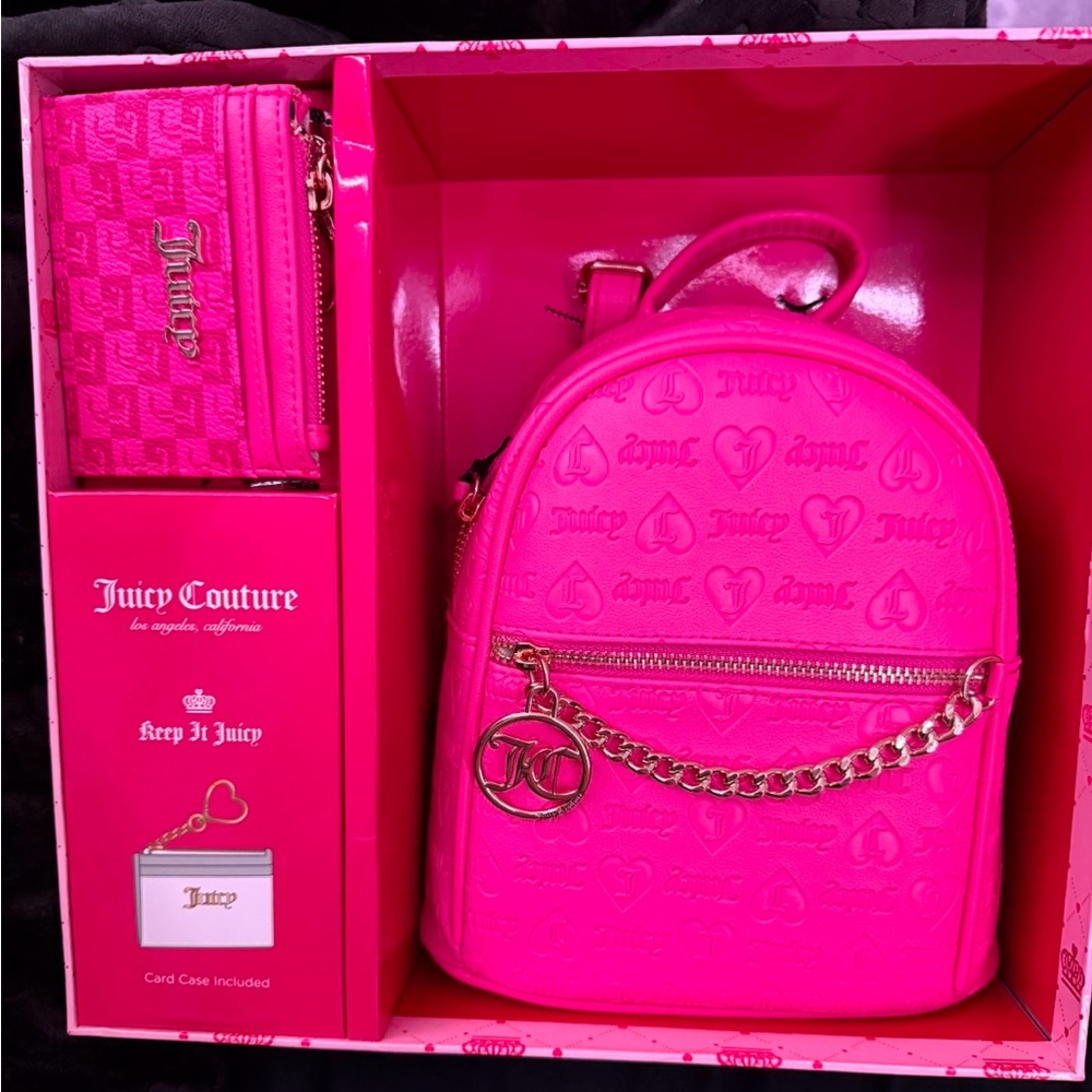 Juicy Couture hot pink mini backpack and card case set